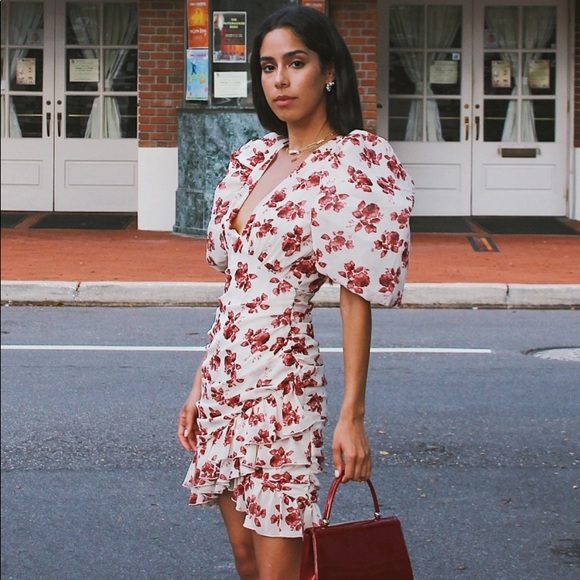 NWT Nasty Gal Floral Puff Sleeve V Neck Wrap Mini Dress